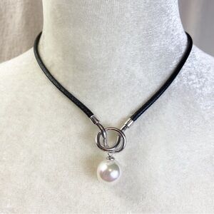 Majorica Pearl Sterling Knot Leather Necklace